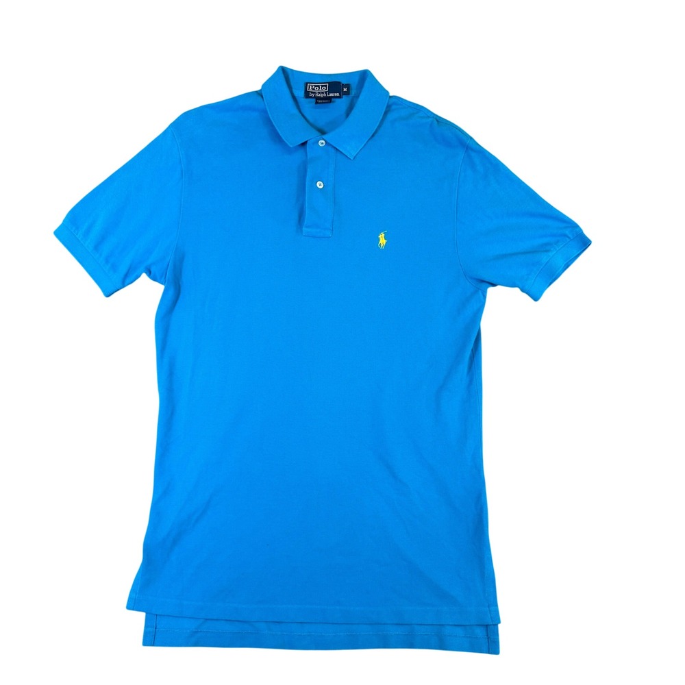 Polo Ralph Lauren Mens Blue Cotton Pique Short Sleeve Polo Shirt M Yellow Pony